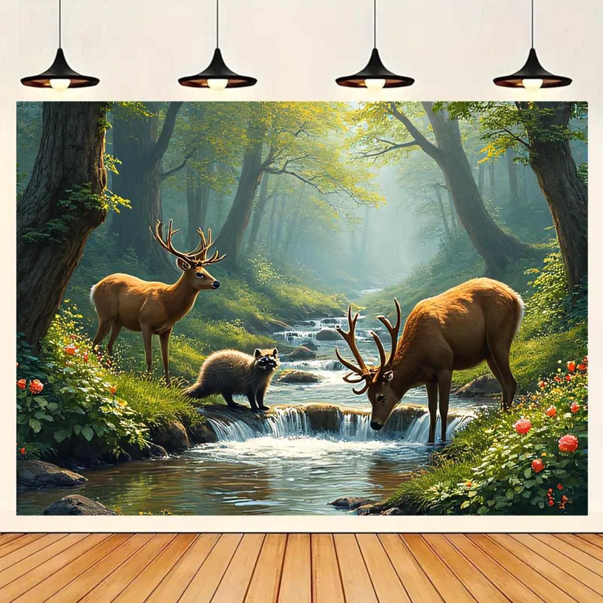 Interior Design Hd - Cerf forêt ruisseau Mural 2D HD